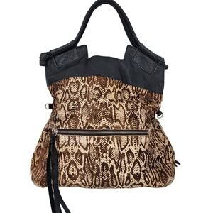 Foley + Corinna Snakeskin Print Lined Large Shoulder Bag Tote Bag Handbag Purse